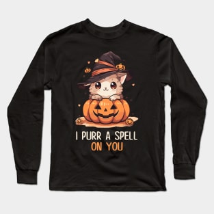 Funny Cat Pun Witch Spell Graphic Men Kids Women Halloween Long Sleeve T-Shirt